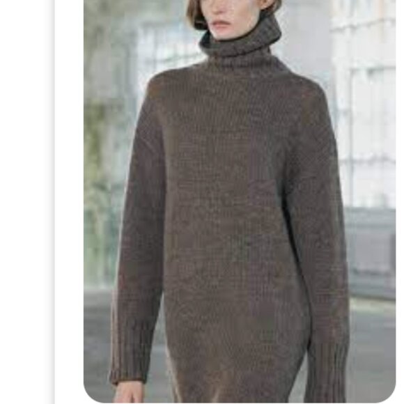 Women's Zara 100% Wool Turtle Neck Fringe Grey Taupe Midi Knit Dress Size XS-S - Picture 8 of 10